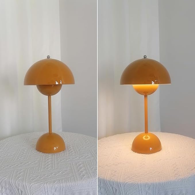 Modern Flower Bud Lamp 12" Cordless Touch Lamp Dimmable 2600mAh Rechargeable Desk Lamp Nordic Minimalist Mushroom Lamp Nightstand Bedside Lamp for Bedroom Living Room(Cream Grey) No Reading Light