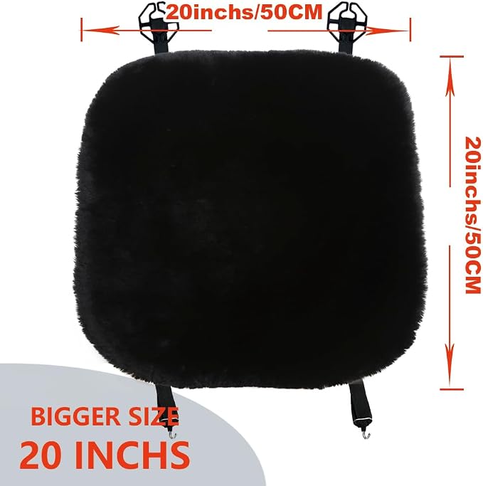 OGLAND 20 inchs Fluffy Genuine Australia Sheepskin Car Seat Cover for Auto Interior Accessories with Soft Fuzzy Wool Cushion Natural Fur (Black, Front)