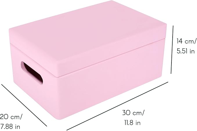Creative Deco Large Pink Wooden Box Storage with Hinged Lid | 11.8x7.87x5.51in (+-0.5) | Keepsake with Handles | Gift Box for Tool Dog Toy Shoes Kitchen Storage | Wood Keepsake Chest Trunk