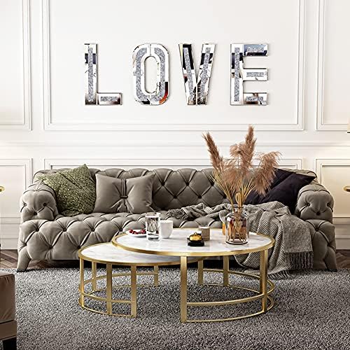 SHYFOY Mirrored Love Letters, 20" Crushed Diamond Wall Decor Large Size Crystal Mirror Set Sparkling Silver Home Decor Love Sign for Wedding Centerpiece Party Gift