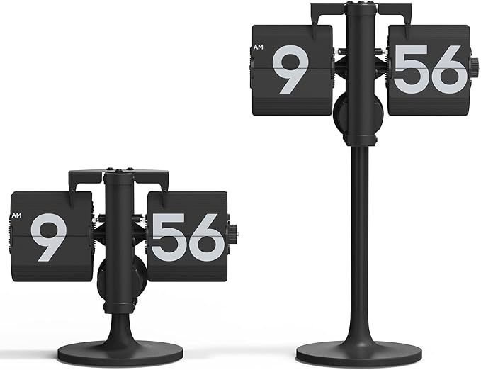 mooas Standing Height Adjustable Flip Desk Clock (Black), Retro Vintage Analog Design Flip Clock Standing Clock Battery Operated, for Home Living Room Office School Hotel