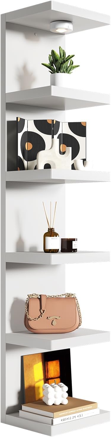 6-Tier Wall Shelf Unit with USB Rechargeable Led Light (Remote Controlled),Versatile Floating Display Shelves,Lack Style Wall Shelves for Bedroom,Living Room,Office Decor,Vanity-White