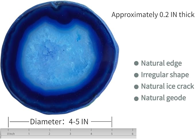 Crystal Coasters Set of 4 Agate Coaster Teal Irregular Dyed 4-5" for Drinks Coffee Wine Bar Glasses with Rubber Bumpers