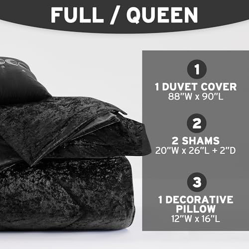 Intelligent Design Queen Duvet Cover Set, Velvet Queen Duvet Set, Luxury Diamond Quilting Black Duvet Cover, Fluffy Duvet Cover with Decorative Pillow and 2 Shams, 4 Pieces, Black, Full/Queen
