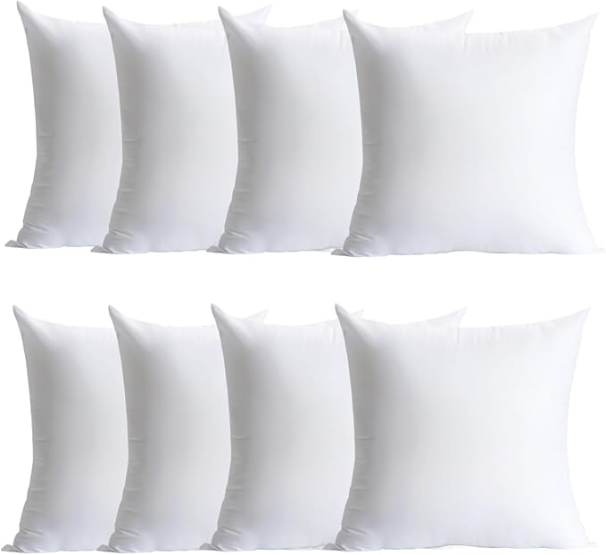 Calibrate Timing Plush and Durable Throw Pillow Inserts - 18 x 18 inches Set of 8, Hypoallergenic Polyester Fiber Fill - Perfect for Decorative Cushion Covers, Sofa and Bed Accent