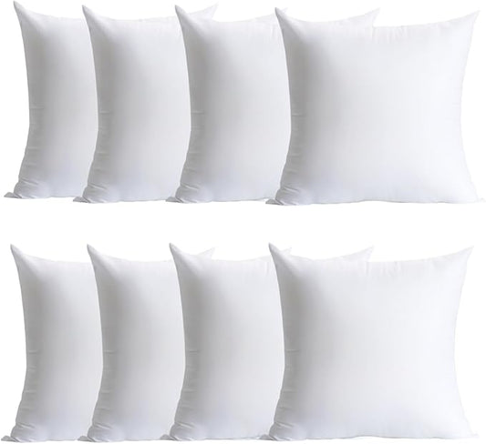Calibrate Timing Plush and Durable Throw Pillow Inserts - 18 x 18 inches Set of 8, Hypoallergenic Polyester Fiber Fill - Perfect for Decorative Cushion Covers, Sofa and Bed Accent