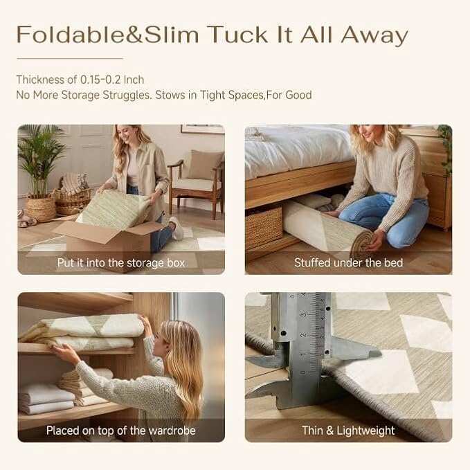 PureCozy Checkered 3x8 Runner Rug for Hallways Beige Washable Long Carpet Non-Slip Low Pile Modern Soft Indoor Accent Throw Rugs for Entrance Kitchen Bedroom Dining Laundry