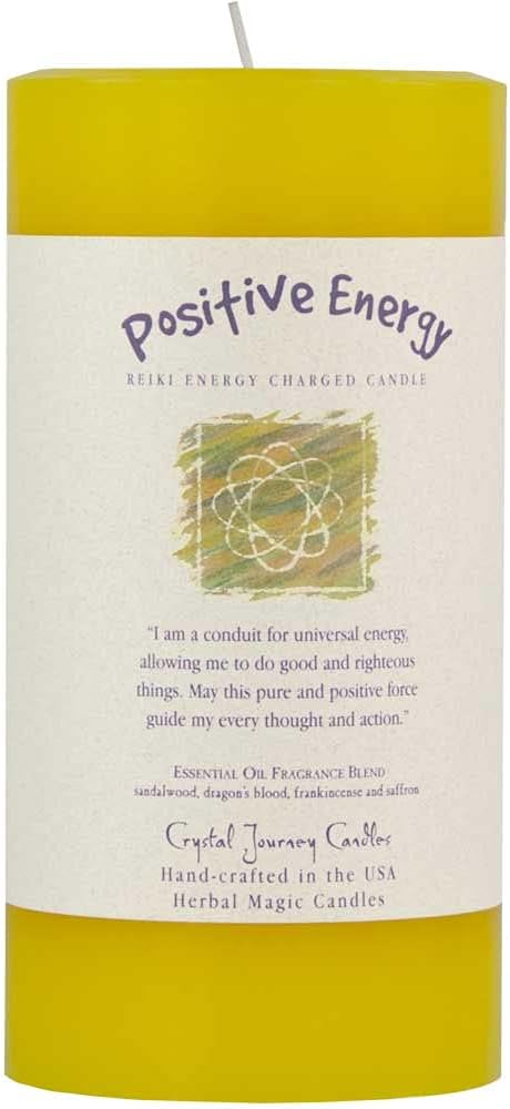 6" x 3" Crystal Journey Reiki Charged Herbal Pillar Candle Bundle (Positive Energy, Money) - Handcrafted with Lead-Free Materials