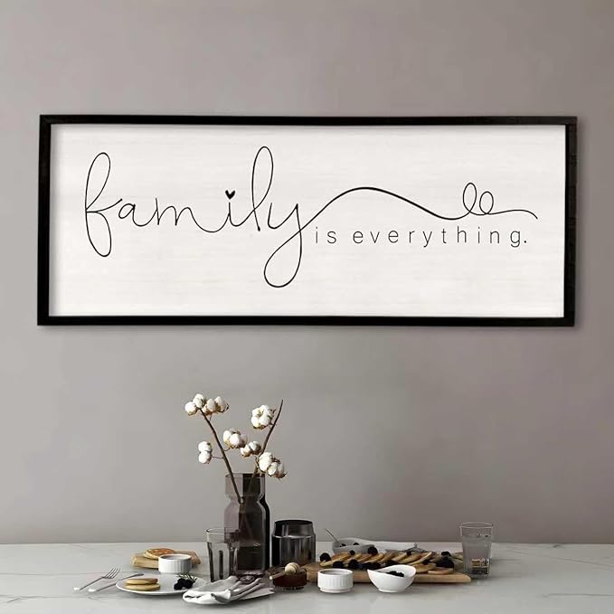 Family is Everything Wall Decor 32"x12" Living Room Large Warm Wood Framed Farmhouse Vintage Sign Home Beautiful And Simple Ready To Hang Hallway Entryway Wall Art Decoration (Black)