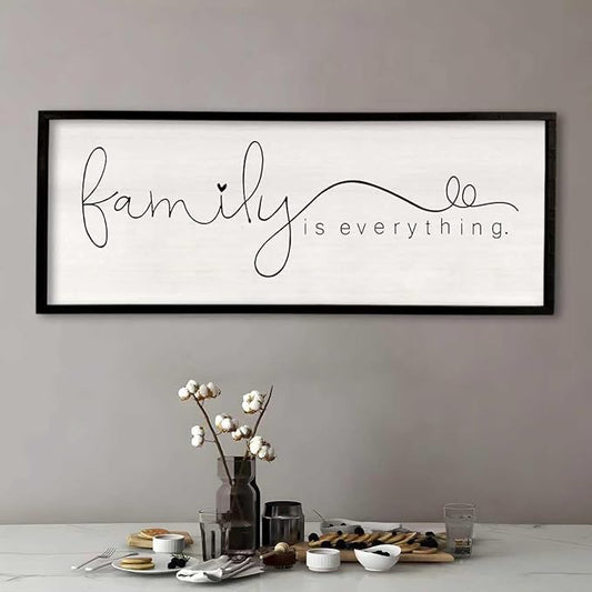 Family is Everything Wall Decor 32"x12" Living Room Large Warm Wood Framed Farmhouse Vintage Sign Home Beautiful And Simple Ready To Hang Hallway Entryway Wall Art Decoration (Black)
