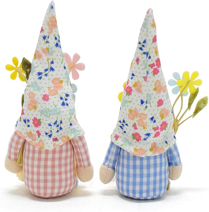 Eimilaly Florals Gnomes Spring Gnome for Home Decorations, Tomte Gnomes Set Ornaments for Garden or Rustic Theme Party Gnome Decor - 2PCS