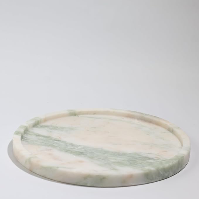 Natural Marble Vanity Tray, Round, 8.3 Inch, with Anti-Slip Pads, for Bathroom, Jewelry, Perfume Display, Coffee Table Decor (Agate Red)