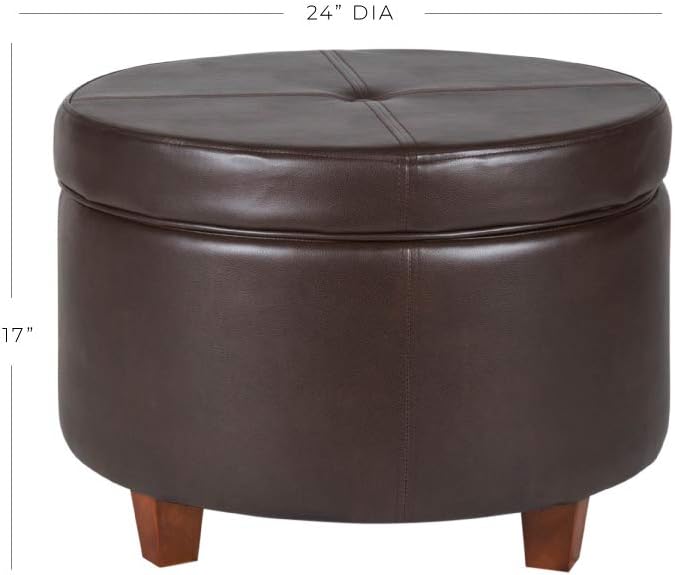 HomePop 24" Round Leatherette Storage Ottoman - Chocolate Brown