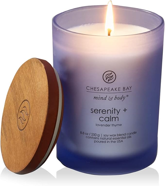 Chesapeake Bay Medium Jar Candles Duo - Peace + Tranquility (Cashmere Jasmine) and Serenity + Calm (Lavender Thyme) Home Decor (Pack of 8)