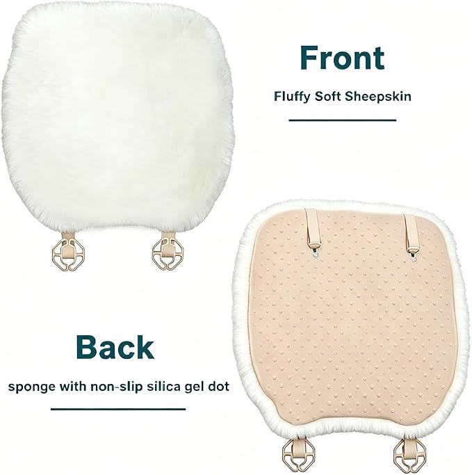 OGLAND Fuzzy Sheepskin Car Seat Cover | Luxury Comfortable Soft Cushion All Seasons | Auto Golf Cart Protection Pad for Pet Elderly Durable Long Drive Travel (White 1 Front Seat Cover)