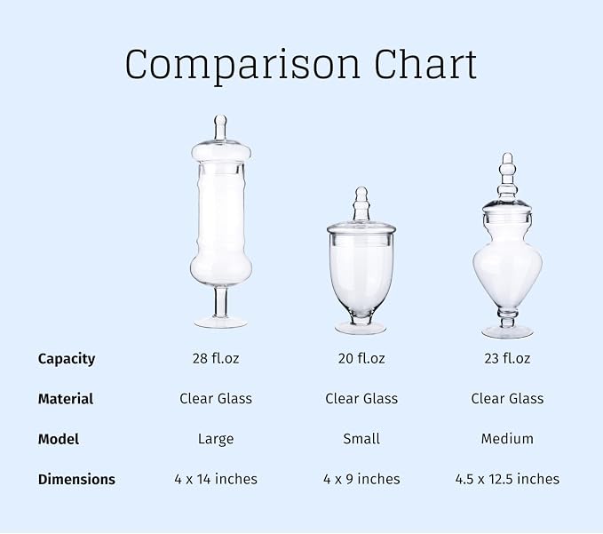 Diamond Star Set of 3 Apothecary Jar Glass Decorative Candy Jars Elegant Storage Candy Buffet Display, Wedding Candy Organizer Canisters (H: 9", 12.5", 14"; 20 FL.OZ, 23 FL.OZ and 28 FL.OZ)