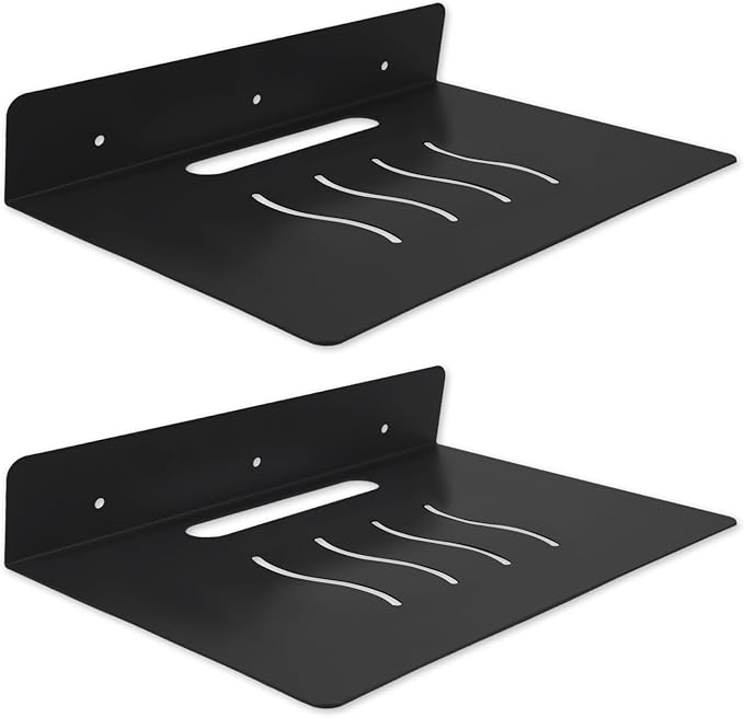 Steel Floating Shelves for Wall,Small Wall Shelf，Suitable for Bedroom, Living Room, Bathroom, Kitchen, Office (Black, 2Pack 11.81x8.46 in)