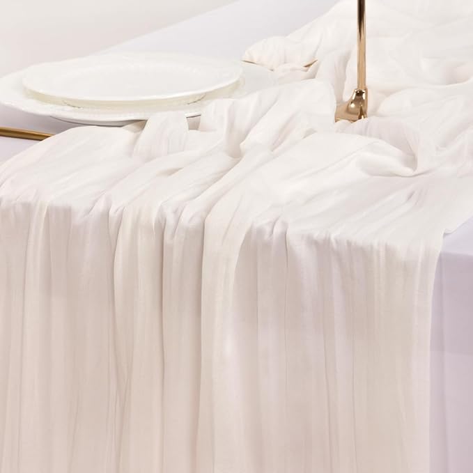 Socomi 6pcs Ivory White Cheesecloth Table Runner Easter Spring Boho Rustic Gauze 120 inch 10FT Cheese Cloth Runner for Wedding Party Baby Shower Birthday Home Decor Holiday Decorations
