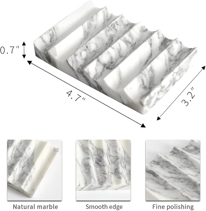 Luxurious Natural Marble Soap Dish Tray Marble Soap Holder Trinket Plate for Bathroom Sink Kitchen Countertop Bedroom Vanity Bathroom Accessory Rectangular (2 Pack)