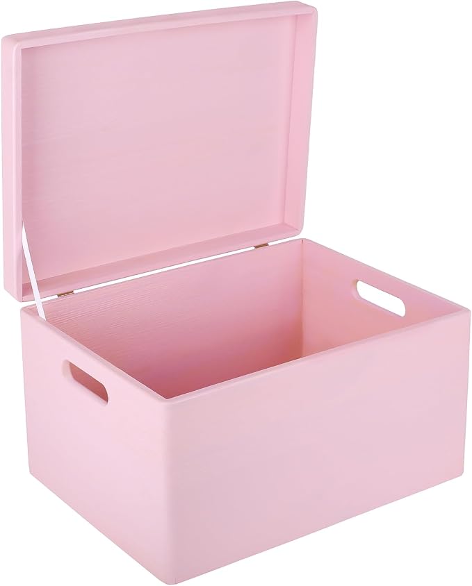 Creative Deco Large Pink Wooden Box Storage with Hinged Lid | 15.8x11.8x9.44in (+-0.5) | Keepsake Gift Box Storage Document | Wood Chest Trunk PRODUCT NOT INTENDED FOR 15 YEARS OR BELOW | Solid pine storage box with a lid for keepsakes, crafts, station...