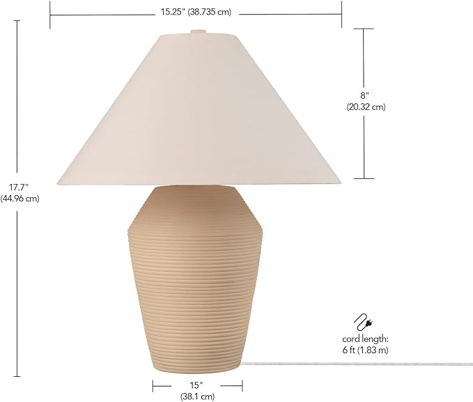 Globe Electric 18" Table Lamp, Ceramic Base, Tan, Linen Shade, Rotary Switch on Socket, Reading Light, Home Decor