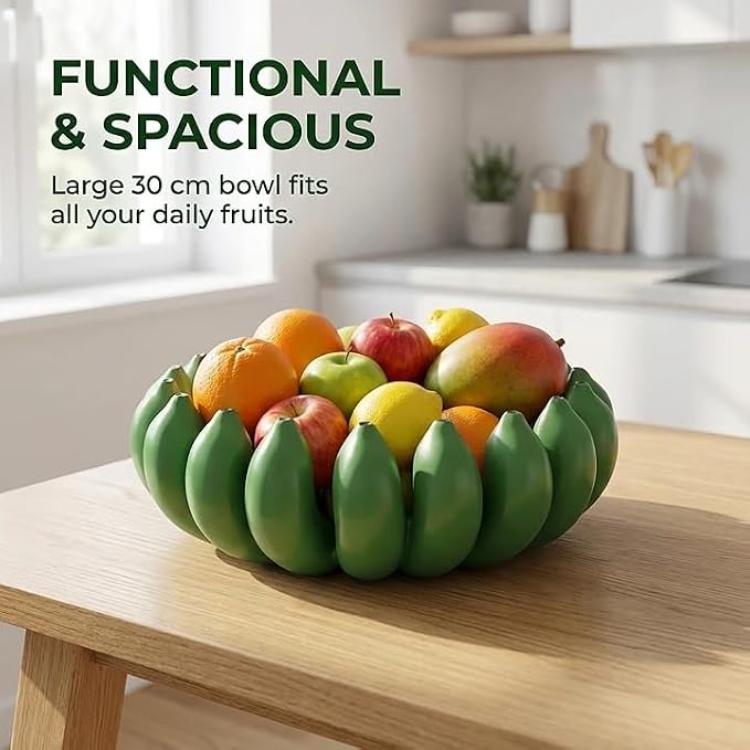 12 inch large Banana fruit bowl holder Handcrafted Art Centerpiece - Modern bowl for Kitchen,Dining Table & Entryway - Home Decor - Premium gifts - Sculptural Home Decor. (Green)