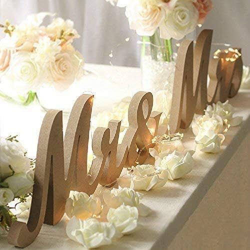 Mr & Mrs Sign for Wedding Table, Large Mr and Miss Wooden Letters, Party Decoration Head Table Wedding Wood Letter, Just Married Sign Anniversary Party Valentine's Day Decor (Wood Color),12.5 x 7 x