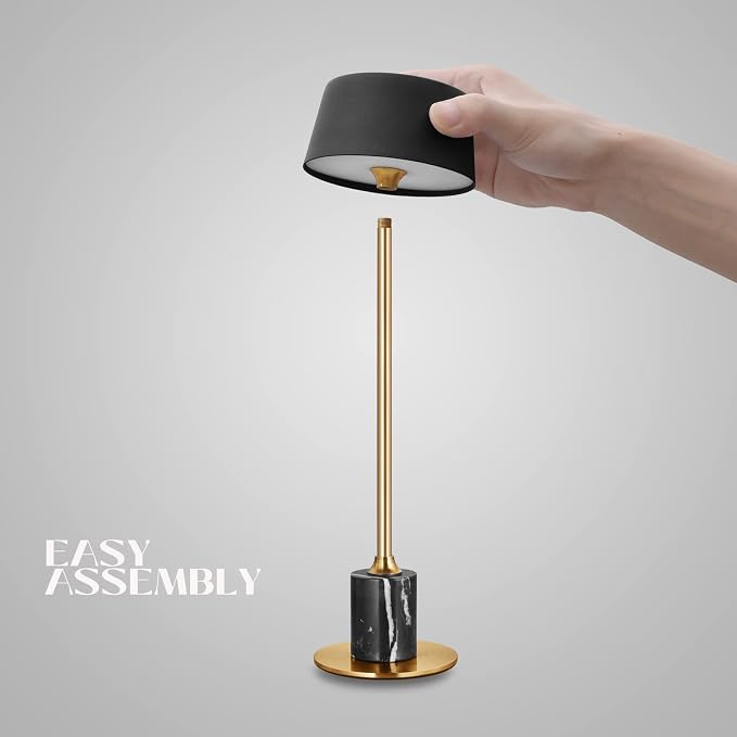 Cordless Table Lamp Set of 2, Rechargeable and Battery Operated, Powered by 2000mAh Battery, 18-Hour Run Time, Dimmable,Black and Gold Lamp for Bedroom, Kitchen,Restaurant, Buffet and Cafe