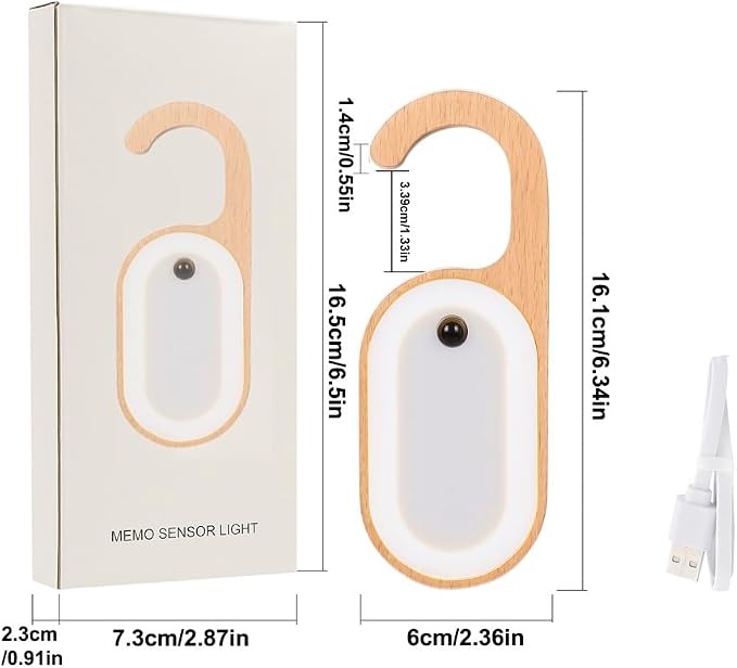 2-Pack Hotel Door Sign Night Light with Motion Sensor, Reusable Message Board Doorknob Lamp, Wooden Finish LED Light for Bedroom Bathroom, Rechargeable Hook Design, Ideal for Multiple Rooms