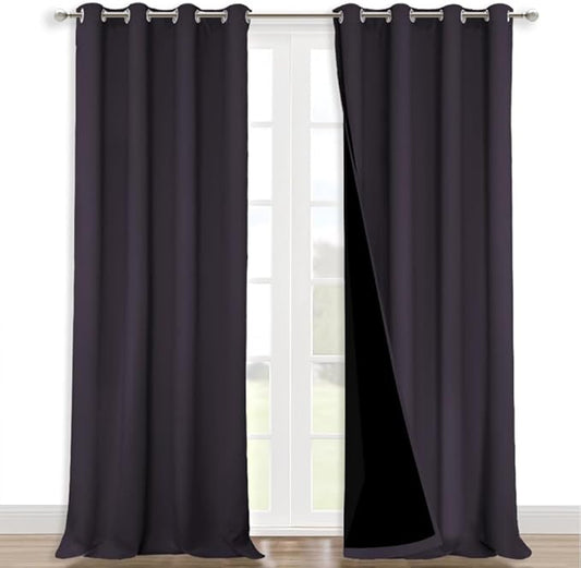 NICETOWN 100% Blackout Blinds, Set of 2, 46" x 102", Greyish Purple, Laundry Room Decor Window Treatment Curtains for Large Patio Sliding Door, Thermal Insulated Curtains for Bedroom