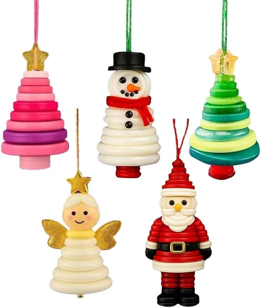 4pcs Button Christmas Tree Ornament Kits, Fun Holiday Decorations for All Ages, DIY Craft Buttons Kit with Christmas Snowman/Santa/Angel, Gifts for Xmas Tree Hanging Decorations (5PCS)