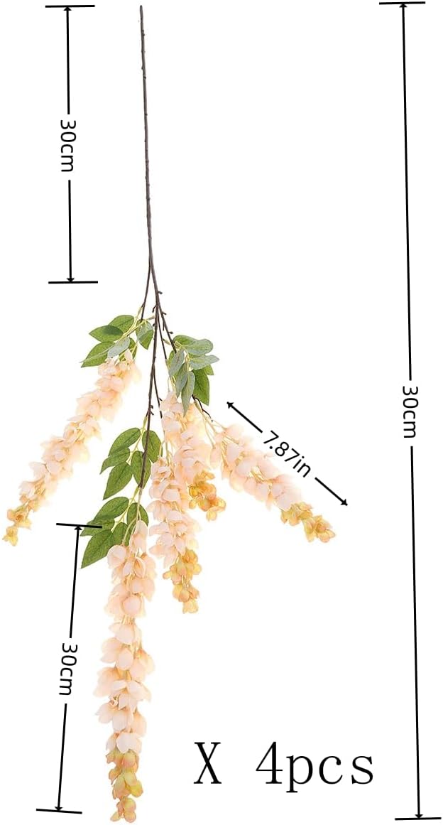 4pcs 47.2-inch Artificial Fake Wisteria Hanging Flower Garland Silk Flower String Home Party Decoration White Blue Pink Purple (Champagne)