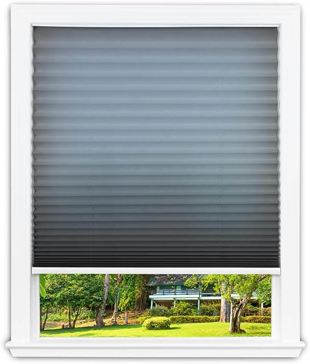 Redi Shade No Tools Easy Lift Trim-at-Home Cordless Pleated Light Filtering Fabric Shade Gray, 36" W x 64" L, (Fits Windows 19 in - 36 in)