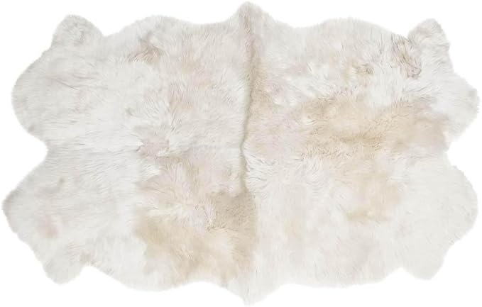 Genuine Sheepskin Rug 4x6 ft – Natural White Lambskin Soft & Fluffy Large Real Sheepskin Throw Area Rug for Living Room or Bedroom – Made in Argentina