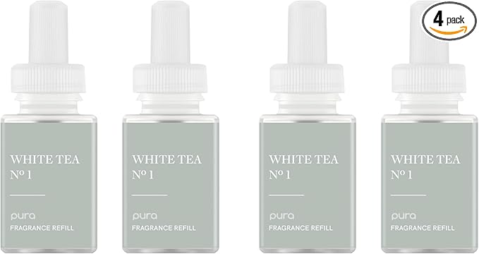 Pura Smart Home Air Diffuser Fragrance - Smart Scent Refill - Long-Lasting Premium Fragrance per Refill for Home, Office & Apartment - 4 Pack, White Tea No. 1
