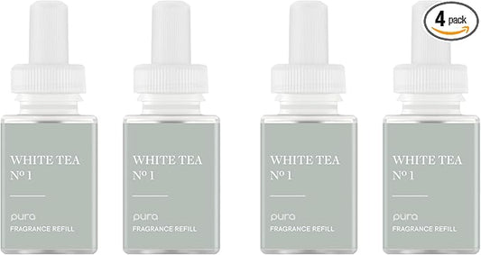 Pura Smart Home Air Diffuser Fragrance - Smart Scent Refill - Long-Lasting Premium Fragrance per Refill for Home, Office & Apartment - 4 Pack, White Tea No. 1