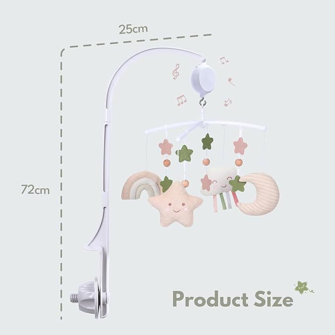 Crib Mobile 35 Lullaby Music, Cotton Baby Mobiles for Cribs & Pack N Play, Easy to Install, Stuffed Animals Hanging Toys Newborn Boys & Girls, Star Nursery Decor
