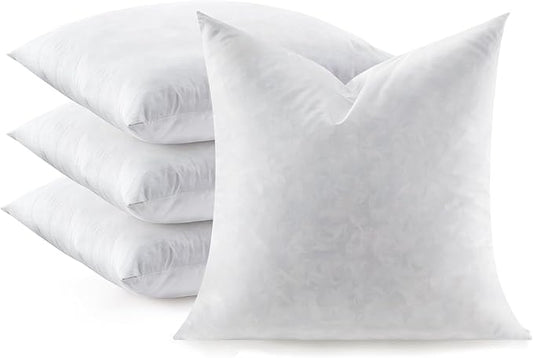 Feather Throw Pillow Inserts Set of 4, Soft Fluffy Square 20 x 20 Inches Decorative Pillow Insert, Feather and Down Euro Pillows for Bed, Couch and Cushion