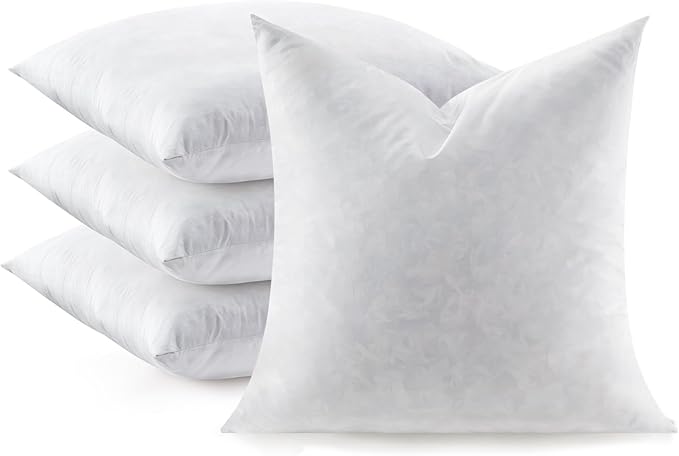 Feather Throw Pillow Inserts Set of 4, Soft Fluffy Square 22 x 22 Inches Decorative Pillow Insert, Feather and Down Euro Pillows for Bed, Couch and Cushion