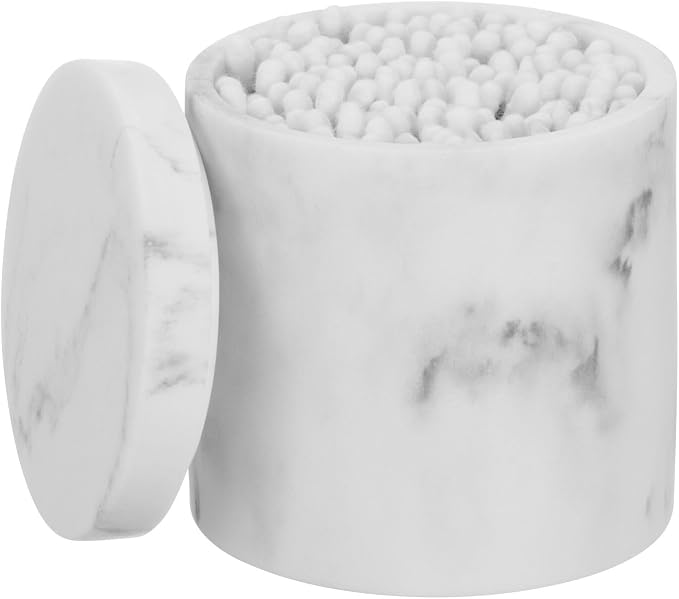 mDesign Printed Resin 3-Piece Bathroom Vanity Countertop Accessories - Soap Dispenser, Tumbler Rinsing Cup, and Canister Holder Sets - Complete Modern Counter Aesthetic - Set of 3 - Marble
