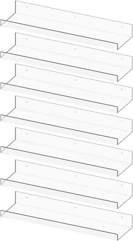 RLAVBL 7 Pack Acrylic Shelves, 15" Floating Wall Shelves for Bedroom, Living Room, Bathroom, Kitchen Storage
