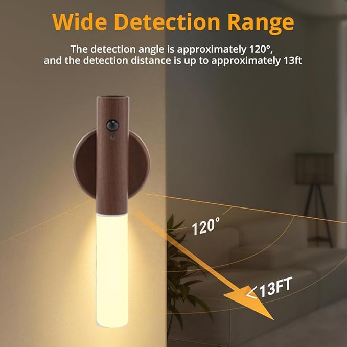 LANDGOO Wooden Motion Sensor Lights Indoor, Magnet Body Hallway Rechargeable LED Wireless Battery Operated Wall Sconce,