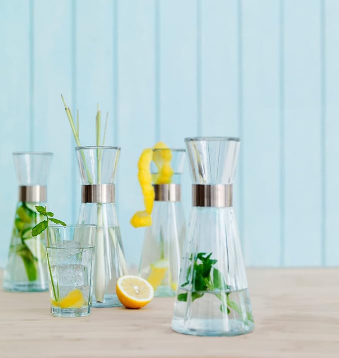 Rosendahl Grand Cru 30.4 oz. Water Carafe - Transparent Glass Pitcher with Stainless Steel Accents, Dishwasher Safe, Lead-free Modern Drinkware, Versatile Kitchen Accessory for Stylish Table Settings