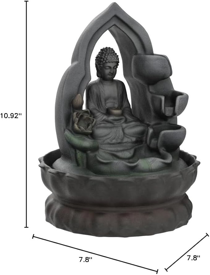 Buddha Tabletop Waterfall Fountain Fengshui Meditation Relaxing Indoor Decoration, Waterfall Kit with Circular Water Flow for Home, Office, Bedroom Decoration