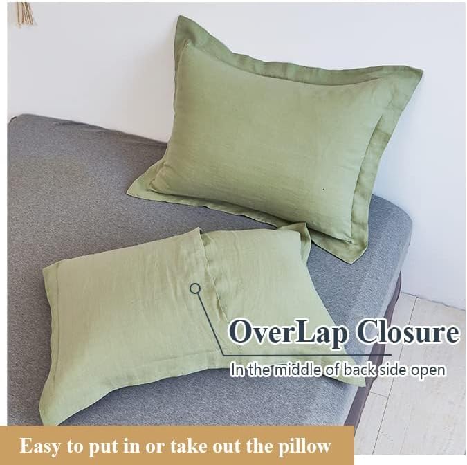 Simple&Opulence 100% Linen Pillow Case King Size Set of 2, Sage Green Pillow Covers with Overlap Closure, Luxury Breathable Pillowcases Protectors Suitable for All-Season (20" X 36", Sage Green)