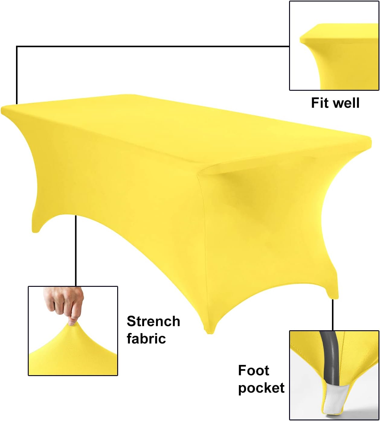 Spandex 8ft Waterproof Table Cover for Party,Wedding, Banquet, and Events(Yellow)
