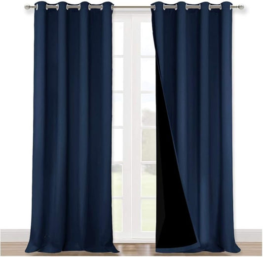 NICETOWN 100% Blackout Curtain Set, Thermal Insulated & Energy Efficiency Window Draperies for Guest Room, Full Shading Panels for Shift Worker and Light Sleepers, Navy Blue, 52W x 120L, 2 PCs