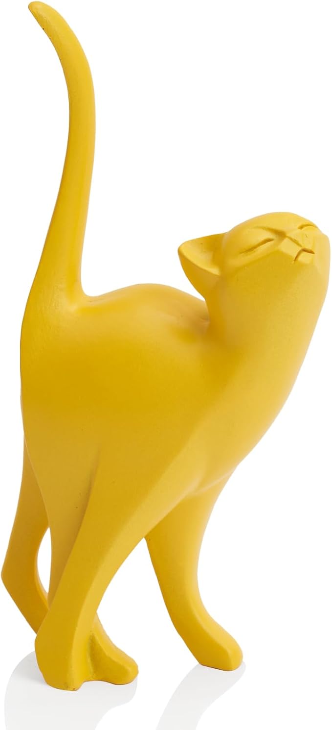 Yellow Cat Statue Modern Abstract, Home Office Shelf Decor, 7-Inch Vibrant Assorted Colors, Easy to Match Any Decor Style