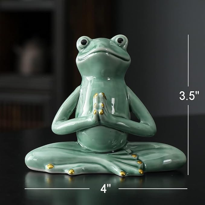 OwMell Ceramic Zen Frog Decor, Ceramic Yoga Pose Meditation Frog Staute for Home Zen Decoration - Prayer