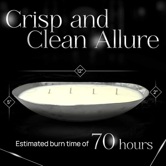 Dough Bowl Candle Co. Luxury Candle - Scented Luxury Candles for Home, 12x5x2 Inch Vessel for Women and Men, Fancy 4 Wick for All Occasions (Silver, White Eucalyptus)